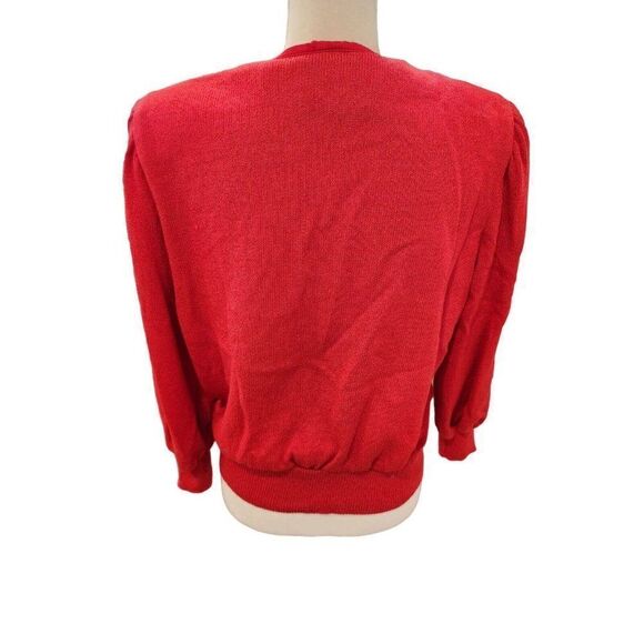 Vintage 80s ASNY Red Cardigan Sweater M Padded Shoulders Double Breasted Button - Picture 4 of 5